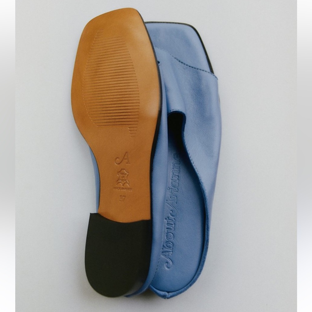 About Arianne Ojih Cel Soft Leather Flat Mules Slides Sandals Blue - Picture 2 of 9